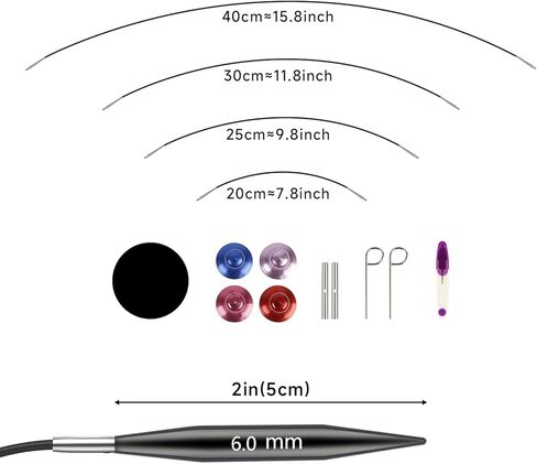 مجموعة إبر الحياكة الدائرية، 13 زوجًا من إبرة دائرية دائرية من الألومنيوم قابلة للتبديل للحياكة، تتضمن إبر الحياكة المعدنية المصنوعة من الألومنيوم 4 كابلات وإكسسوارات وحقيبة تخزين (ذهبي وردي) in Kuwait