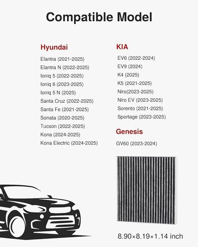 Puroma Cabin Air Filter with Activated Carbon, Replacement for CF12820, Compatible with Hyundai Elantra, Ioniq, Santa Cruz, Santa Fe, Sonata, Tucson, KIA K5, Niro, Sorento, Sportage, Genesis GV60 in Saudi Arabia
