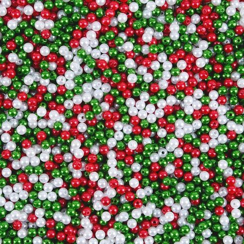 1600Pcs 6mm Christmas Color Pearl Beads Red Green and White Beads Mini Christmas for Ornament Making Xmas Home Decoration DIY Necklace Earrings Hair Crafts in Saudi Arabia