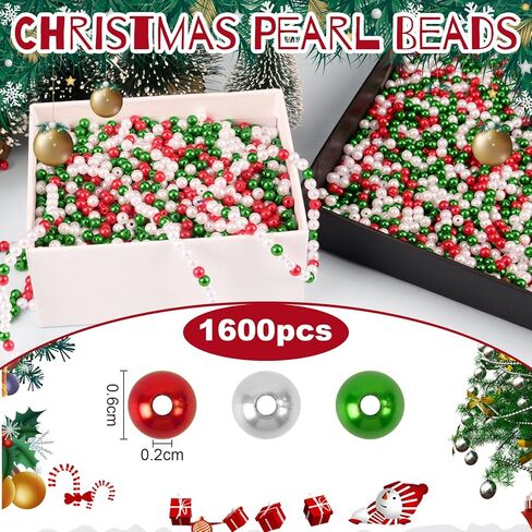 1600Pcs 6mm Christmas Color Pearl Beads Red Green and White Beads Mini Christmas for Ornament Making Xmas Home Decoration DIY Necklace Earrings Hair Crafts in Saudi Arabia