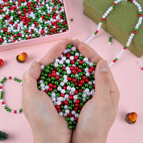 1600Pcs 6mm Christmas Color Pearl Beads Red Green and White Beads Mini Christmas for Ornament Making Xmas Home Decoration DIY Necklace Earrings Hair Crafts in Saudi Arabia
