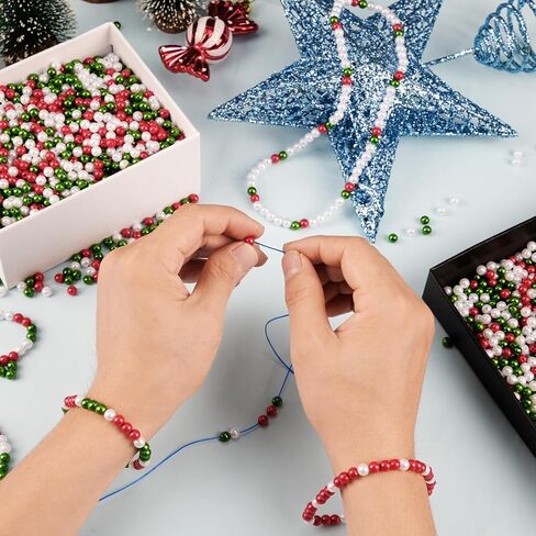 1600Pcs 6mm Christmas Color Pearl Beads Red Green and White Beads Mini Christmas for Ornament Making Xmas Home Decoration DIY Necklace Earrings Hair Crafts in Saudi Arabia