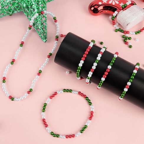 1600Pcs 6mm Christmas Color Pearl Beads Red Green and White Beads Mini Christmas for Ornament Making Xmas Home Decoration DIY Necklace Earrings Hair Crafts in Saudi Arabia