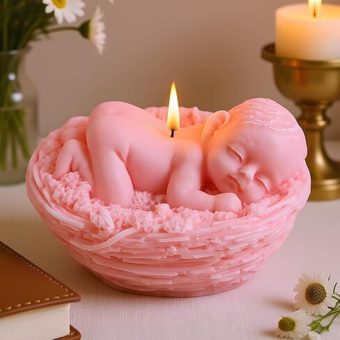 Baby Candle Mold Bird's Nest Baby Silicone Candle Molds Baby Resin Casting Mold for Candle Home Decorate Mold Candle Making Mold Aromatherapy Candles Gypsum Clay Craft in Saudi Arabia
