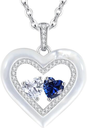 LOUISA SECRET Valentine's Day Gifts for Her, Shell Double Heart Birthstone Necklaces for Women, 925 Sterling Silver Fine Jewelry, Anniversary Birthday Gifts for Women Wife Mom Girlfriend Daughter Lady in Kuwait