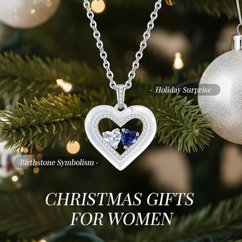 LOUISA SECRET Valentine's Day Gifts for Her, Shell Double Heart Birthstone Necklaces for Women, 925 Sterling Silver Fine Jewelry, Anniversary Birthday Gifts for Women Wife Mom Girlfriend Daughter Lady in Kuwait