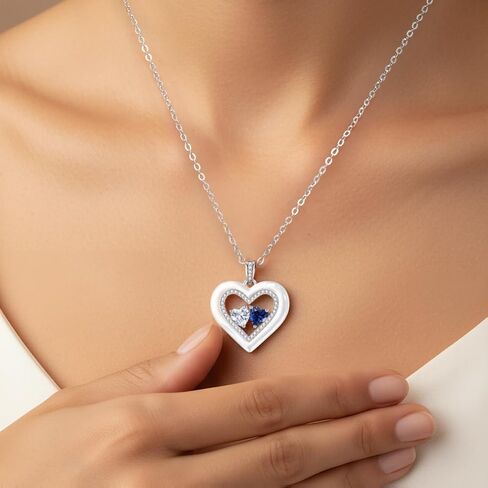 LOUISA SECRET Valentine's Day Gifts for Her, Shell Double Heart Birthstone Necklaces for Women, 925 Sterling Silver Fine Jewelry, Anniversary Birthday Gifts for Women Wife Mom Girlfriend Daughter Lady in Kuwait