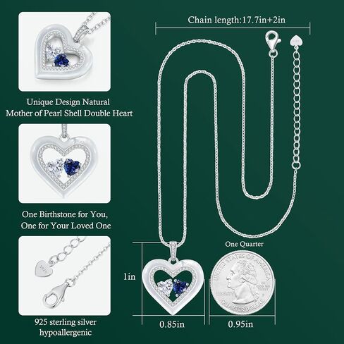 LOUISA SECRET Valentine's Day Gifts for Her, Shell Double Heart Birthstone Necklaces for Women, 925 Sterling Silver Fine Jewelry, Anniversary Birthday Gifts for Women Wife Mom Girlfriend Daughter Lady in Kuwait