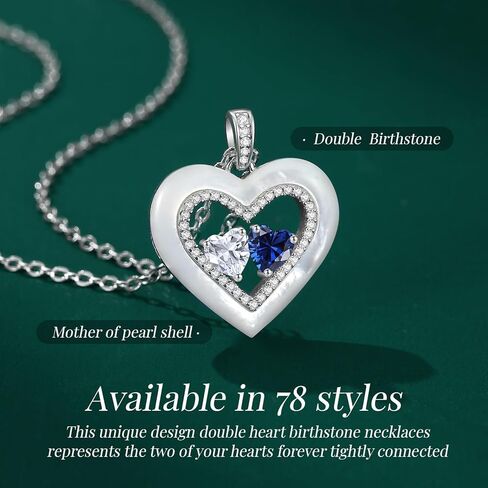 LOUISA SECRET Valentine's Day Gifts for Her, Shell Double Heart Birthstone Necklaces for Women, 925 Sterling Silver Fine Jewelry, Anniversary Birthday Gifts for Women Wife Mom Girlfriend Daughter Lady in Kuwait