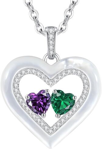 LOUISA SECRET Valentine's Day Gifts for Her, Shell Double Heart Birthstone Necklaces for Women, 925 Sterling Silver Fine Jewelry, Anniversary Birthday Gifts for Women Wife Mom Girlfriend Daughter Lady in Kuwait