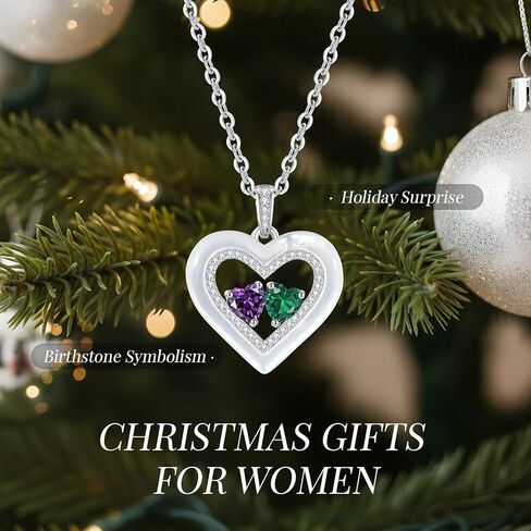 LOUISA SECRET Valentine's Day Gifts for Her, Shell Double Heart Birthstone Necklaces for Women, 925 Sterling Silver Fine Jewelry, Anniversary Birthday Gifts for Women Wife Mom Girlfriend Daughter Lady in Kuwait