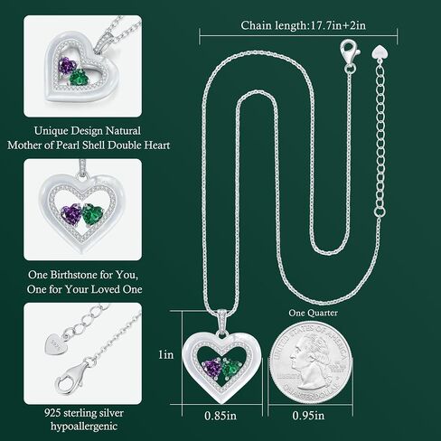 LOUISA SECRET Valentine's Day Gifts for Her, Shell Double Heart Birthstone Necklaces for Women, 925 Sterling Silver Fine Jewelry, Anniversary Birthday Gifts for Women Wife Mom Girlfriend Daughter Lady in Kuwait