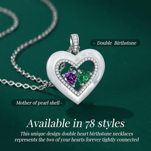 LOUISA SECRET Valentine's Day Gifts for Her, Shell Double Heart Birthstone Necklaces for Women, 925 Sterling Silver Fine Jewelry, Anniversary Birthday Gifts for Women Wife Mom Girlfriend Daughter Lady in Kuwait