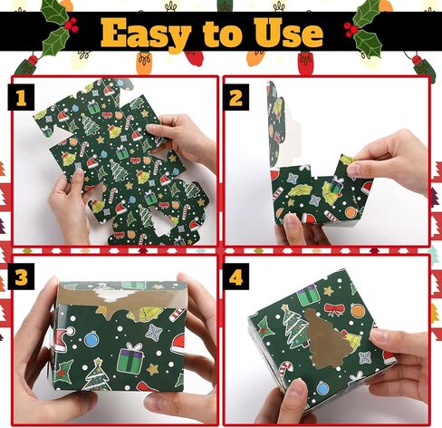 Humyoun 24 Pcs Christmas Cookie Boxes with Windows 3.94 x 3.94 x 2.56 Inches Bakery Boxes Small Christmas Treat Box for Gift Giving Holiday Party Favor Pastries, Cupcakes, Cookies, Donuts in Saudi Arabia