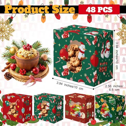 Humyoun 24 Pcs Christmas Cookie Boxes with Windows 3.94 x 3.94 x 2.56 Inches Bakery Boxes Small Christmas Treat Box for Gift Giving Holiday Party Favor Pastries, Cupcakes, Cookies, Donuts in Saudi Arabia