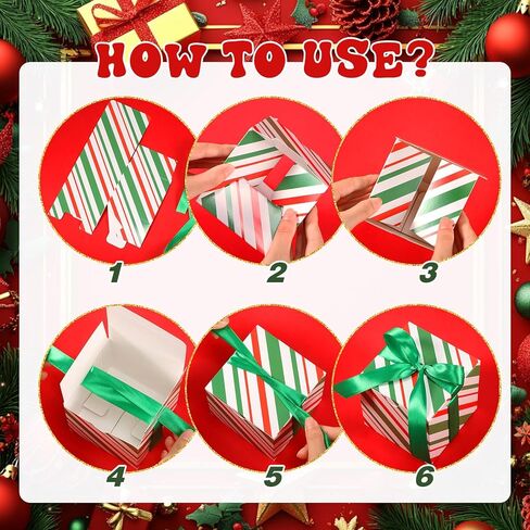 Dispowreath 48 قطعة 4 × 4 × 4 صناديق هدايا عيد الميلاد مع شريط عيد الميلاد صندوق صغير مع أغطية صناديق علاج لتغليف الهدايا وزخارف الزفاف وحفلات أعياد الميلاد (شريط أحمر أخضر) in Saudi Arabia