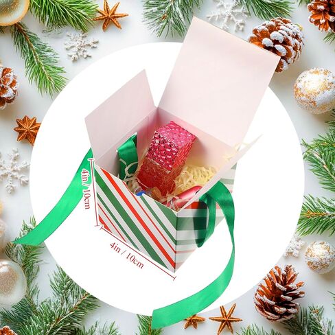 Dispowreath 48 قطعة 4 × 4 × 4 صناديق هدايا عيد الميلاد مع شريط عيد الميلاد صندوق صغير مع أغطية صناديق علاج لتغليف الهدايا وزخارف الزفاف وحفلات أعياد الميلاد (شريط أحمر أخضر) in Saudi Arabia