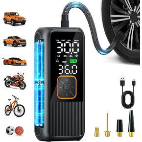 Tire Inflator Portable Air Compressor, 150 PSI Cordless Air Pump with Digital Pressure Gauge and LED Light, Smart Auto-Off Tire Pump for Car, Motorcycle, Bike, Ball in Saudi Arabia
