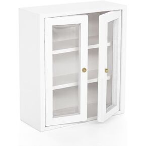 خزانة حائط لبيت الدمى من Odoria مصغرة: خزانة علوية للتخزين بمقياس 1/12 لمخزن المطبخ الحديث - رف عرض صغير لأثاث الحمام الخشبي وخزانة الكتب باللون الأبيض in Kuwait