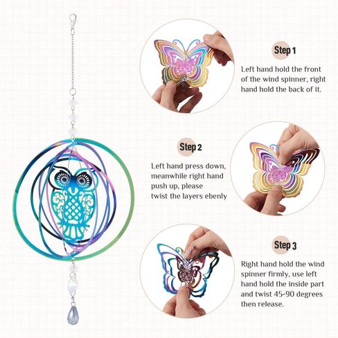 2Pcs Stainless Steel Metal Wind Catcher Links Wind Spinners Dangle Pendants Charms Autumn Hollow Flower with Dragonfly Etched Metal Embellishments for Window Home Garden Car Decor 98x100mm in Saudi Arabia