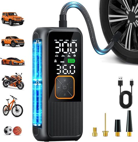 Tire Inflator Portable Air Compressor, 150 PSI Cordless Air Pump with Digital Pressure Gauge and LED Light, Smart Auto-Off Tire Pump for Car, Motorcycle, Bike, Ball in Saudi Arabia