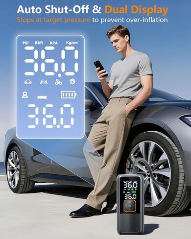 Tire Inflator Portable Air Compressor, 150 PSI Cordless Air Pump with Digital Pressure Gauge and LED Light, Smart Auto-Off Tire Pump for Car, Motorcycle, Bike, Ball in Saudi Arabia