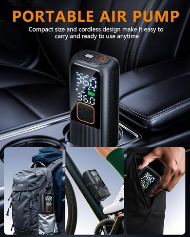 Tire Inflator Portable Air Compressor, 150 PSI Cordless Air Pump with Digital Pressure Gauge and LED Light, Smart Auto-Off Tire Pump for Car, Motorcycle, Bike, Ball in Saudi Arabia
