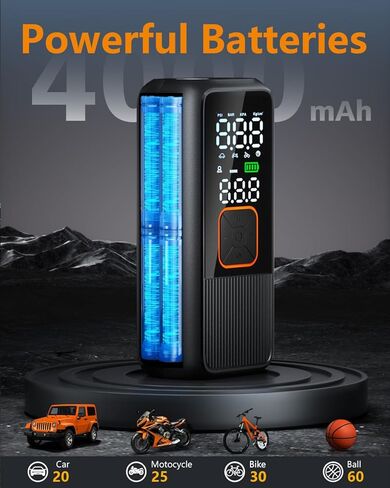 Tire Inflator Portable Air Compressor, 150 PSI Cordless Air Pump with Digital Pressure Gauge and LED Light, Smart Auto-Off Tire Pump for Car, Motorcycle, Bike, Ball in Saudi Arabia
