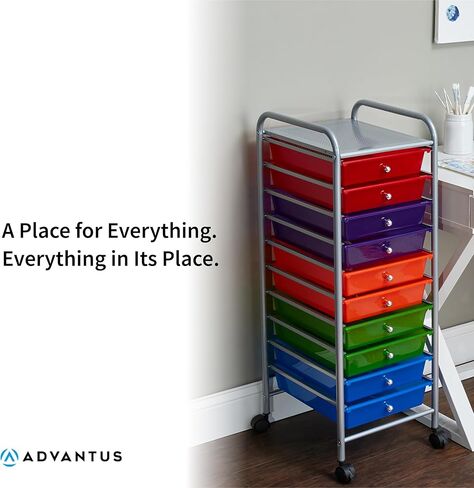 منظم الأدراج المحمول Advantus 34004، 13 عرضًا × 15 3/8 عمقًا × 37-3/4 ساعة، متنوع/رمادي غير لامع in Saudi Arabia