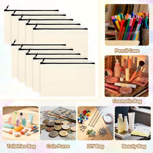 Blank Canvas Bag Zipper Pouch Makeup Bags Bulk Multi-Purpose Canvas Pencil Pouch Cosmetic Bag with Zipper Blank Travel Toiletry Bag for DIY Craft Storage(8.3 x 5 inches) in Saudi Arabia