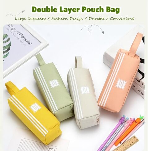 3 PCS Portable Pencil Case Large Capacity Dual Zipper Organizer Storage Pouch Pen Bag in Saudi Arabia