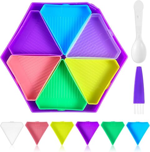9Pcs Diamond Art Painting Trays Kit V-Shaped Corner Opening Diamond Art Trays Kits Organizer Triangles for Kids Adults DIY Diamonds Crafts with Brush and Spoon in Saudi Arabia