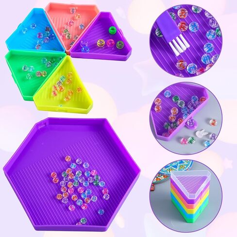 9Pcs Diamond Art Painting Trays Kit V-Shaped Corner Opening Diamond Art Trays Kits Organizer Triangles for Kids Adults DIY Diamonds Crafts with Brush and Spoon in Saudi Arabia