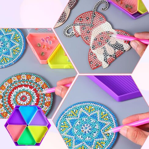 9Pcs Diamond Art Painting Trays Kit V-Shaped Corner Opening Diamond Art Trays Kits Organizer Triangles for Kids Adults DIY Diamonds Crafts with Brush and Spoon in Saudi Arabia