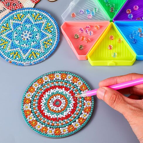 9Pcs Diamond Art Painting Trays Kit V-Shaped Corner Opening Diamond Art Trays Kits Organizer Triangles for Kids Adults DIY Diamonds Crafts with Brush and Spoon in Saudi Arabia