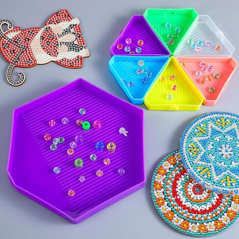 9Pcs Diamond Art Painting Trays Kit V-Shaped Corner Opening Diamond Art Trays Kits Organizer Triangles for Kids Adults DIY Diamonds Crafts with Brush and Spoon in Saudi Arabia