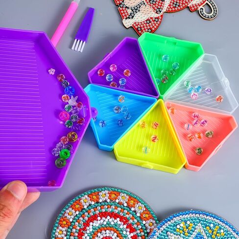 9Pcs Diamond Art Painting Trays Kit V-Shaped Corner Opening Diamond Art Trays Kits Organizer Triangles for Kids Adults DIY Diamonds Crafts with Brush and Spoon in Saudi Arabia
