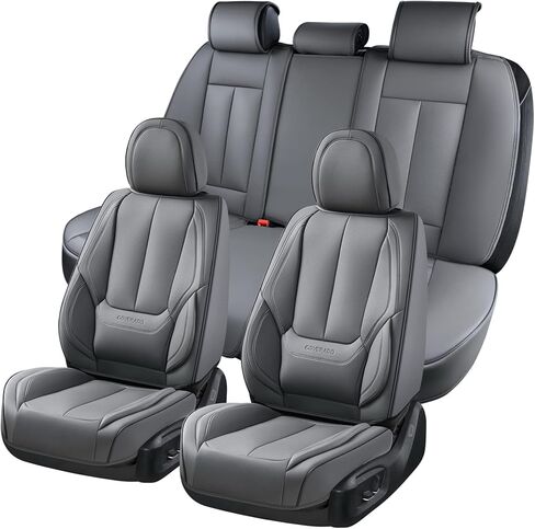 Coverado Car Seat Covers Full Set, Seat Covers for Cars, Gray Car Seat Protector Waterproof, Nappa Leather Car Seat Cushion, Car Seat Covers Front Seats and Back Fit for Most Cars in Saudi Arabia