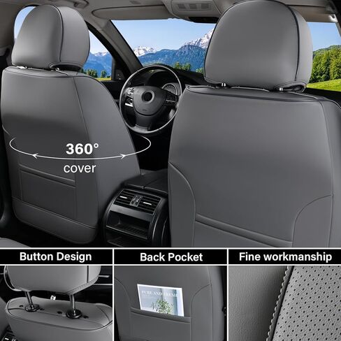 Coverado Car Seat Covers Full Set, Seat Covers for Cars, Gray Car Seat Protector Waterproof, Nappa Leather Car Seat Cushion, Car Seat Covers Front Seats and Back Fit for Most Cars in Saudi Arabia
