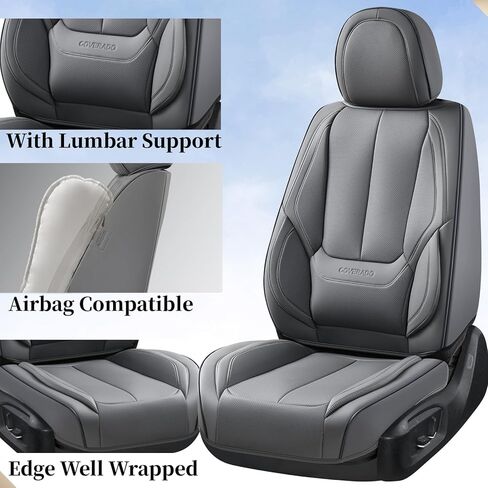 Coverado Car Seat Covers Full Set, Seat Covers for Cars, Gray Car Seat Protector Waterproof, Nappa Leather Car Seat Cushion, Car Seat Covers Front Seats and Back Fit for Most Cars in Saudi Arabia