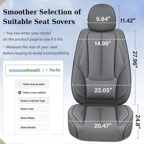 Coverado Car Seat Covers Full Set, Seat Covers for Cars, Gray Car Seat Protector Waterproof, Nappa Leather Car Seat Cushion, Car Seat Covers Front Seats and Back Fit for Most Cars in Saudi Arabia