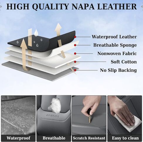 Coverado Car Seat Covers Full Set, Seat Covers for Cars, Gray Car Seat Protector Waterproof, Nappa Leather Car Seat Cushion, Car Seat Covers Front Seats and Back Fit for Most Cars in Saudi Arabia