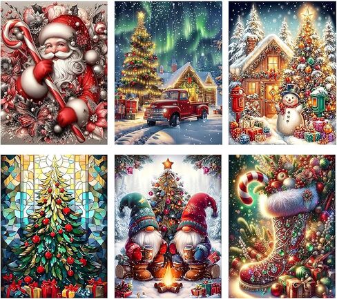 HITO 6 Pack Christmas Diamond Painting Kits for Adults- Christmas Diamond Art Kits for Adults, Christmas Tree Snowman Boots Santa Claus Truck Gnome Diamond Painting for Home Wall Decor 12x16 Inch in Kuwait