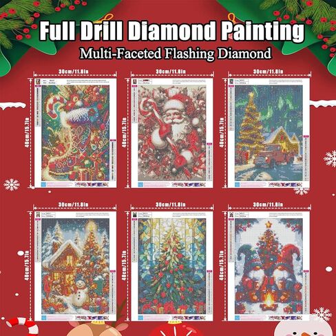 HITO 6 Pack Christmas Diamond Painting Kits for Adults- Christmas Diamond Art Kits for Adults, Christmas Tree Snowman Boots Santa Claus Truck Gnome Diamond Painting for Home Wall Decor 12x16 Inch in Kuwait