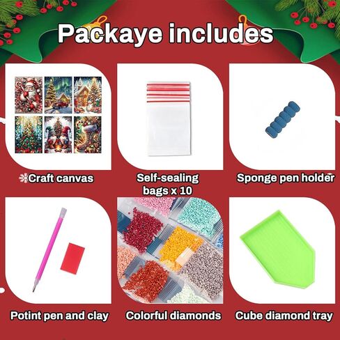 HITO 6 Pack Christmas Diamond Painting Kits for Adults- Christmas Diamond Art Kits for Adults, Christmas Tree Snowman Boots Santa Claus Truck Gnome Diamond Painting for Home Wall Decor 12x16 Inch in Kuwait