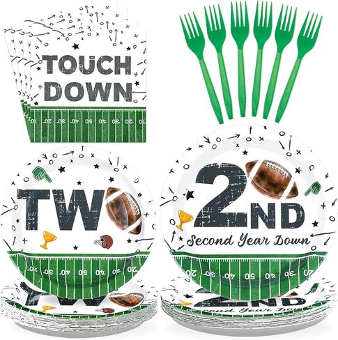96Pcs Football 2nd Birthday Party Decorations Football Second Birthday Plates and Napkins American Rugby Touch Down Disposable Tableware for 2 years Old Kids Boys Sports Party Decorations in Saudi Arabia