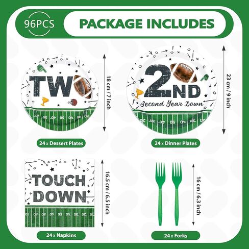 96Pcs Football 2nd Birthday Party Decorations Football Second Birthday Plates and Napkins American Rugby Touch Down Disposable Tableware for 2 years Old Kids Boys Sports Party Decorations in Saudi Arabia