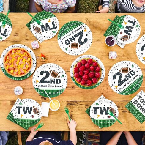 96Pcs Football 2nd Birthday Party Decorations Football Second Birthday Plates and Napkins American Rugby Touch Down Disposable Tableware for 2 years Old Kids Boys Sports Party Decorations in Saudi Arabia