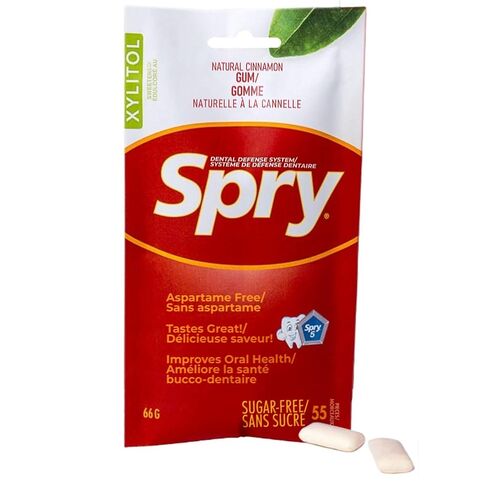 Spry On The Go Gum, Fresh Natural Xylitol Chewing Gum Dental Defense System Aspartame-Free Sugar Free Gum (Cinnamon, 55 Count - Pack of 1) in Kuwait