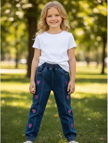 Peacolate 2-6T Infant Little Kids Girls Embroidery Jeans Denim Pants Trousers(Heart,4-5Y) in Kuwait
